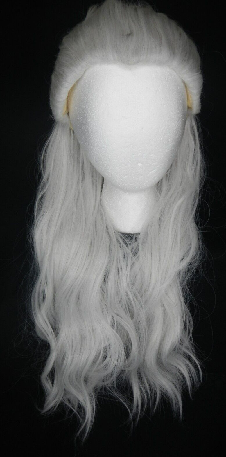 Anogol Hair Cap Silver White Wig Cosplay for Men Wavy for Halloween with Chain