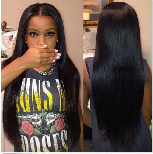 Women Black Long Straight Heat Resistant Human Hair Wig Natural Hairpiece NEW