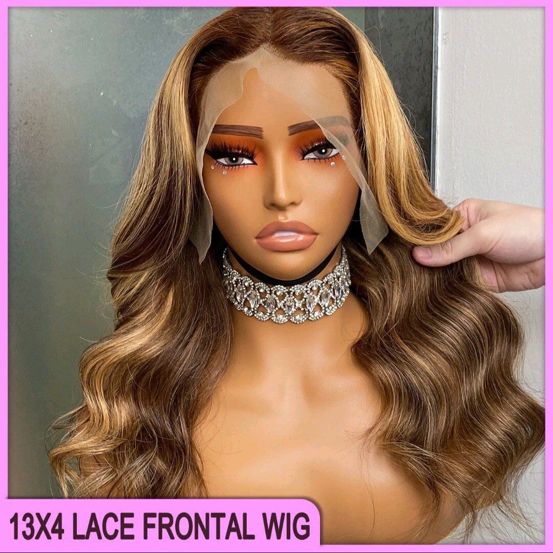 12A 20INCH PERUVIAN RAW VIRGIN HUMAN HAIR P4/27# BODY WAVE LACE FRONTAL WIG 180%
