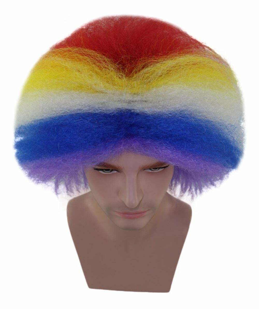 Crazy Clown Around Wig, Rainbow Clown Scary Wigs, Premium Breathable Capless Cap