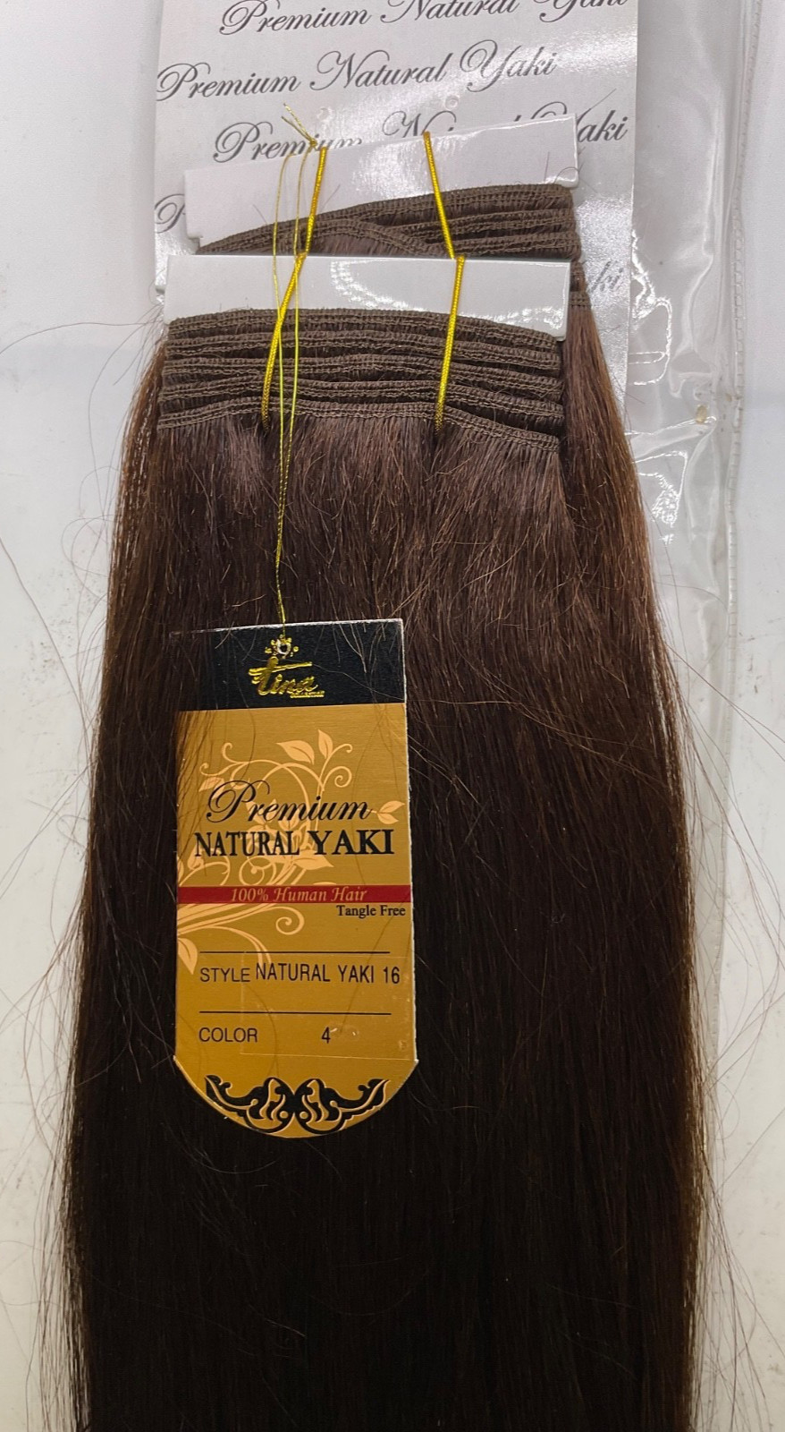 Tina Collection Premium Natural Yaki 100% Human Hair Length: 16″ Color: 4