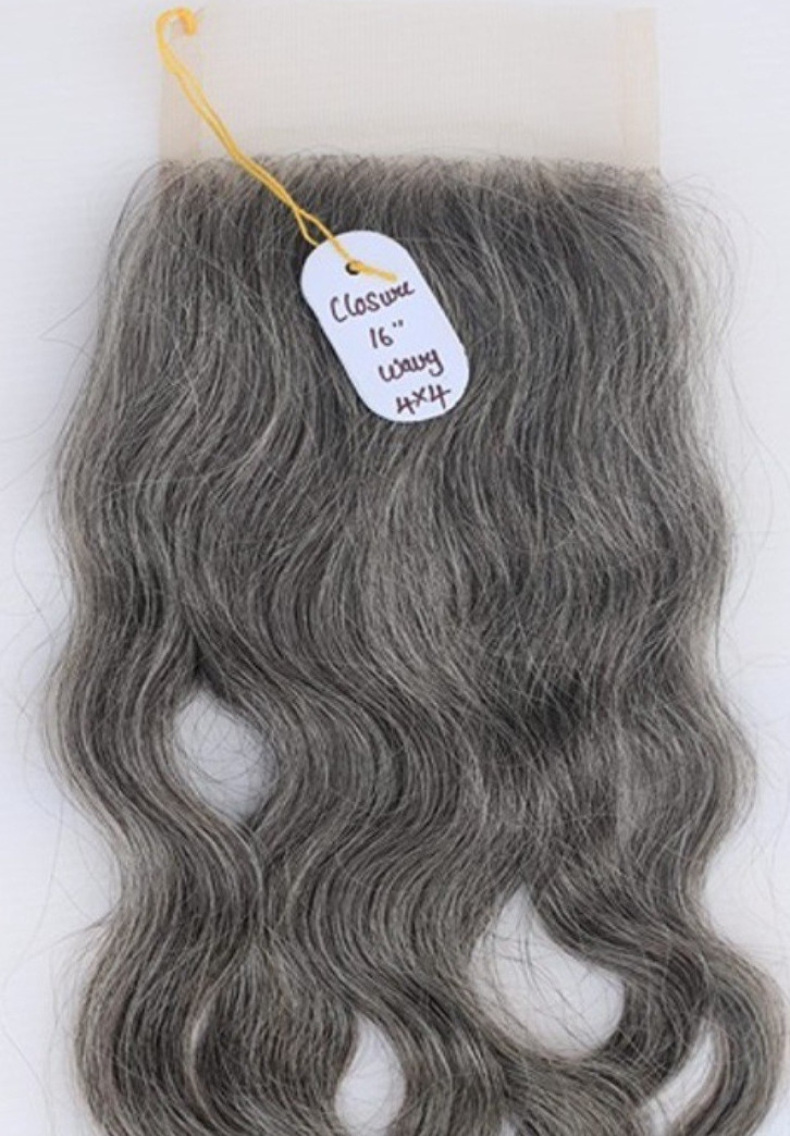 16 Inch 4×4 Lace Closure Wavy Human Hair Salt & Pepper Gray Indian Hair