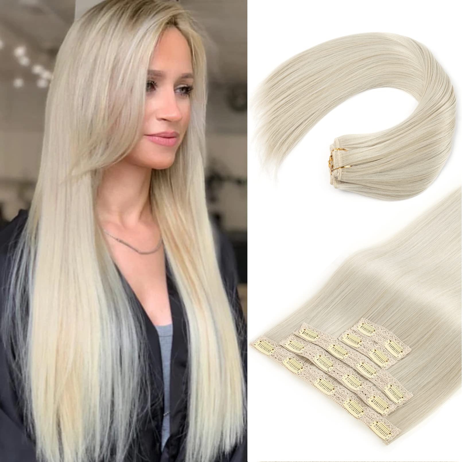 Clip in Hair Extensions Hair Extensions Thick Long Lace Weft Lightweight Synt…