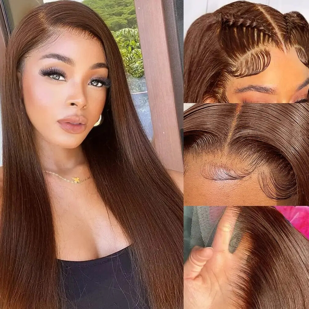 13×4 Chocolate Brown Straight Lace Front Wigs Hair 13×6 Transparent HD Lace Wigs