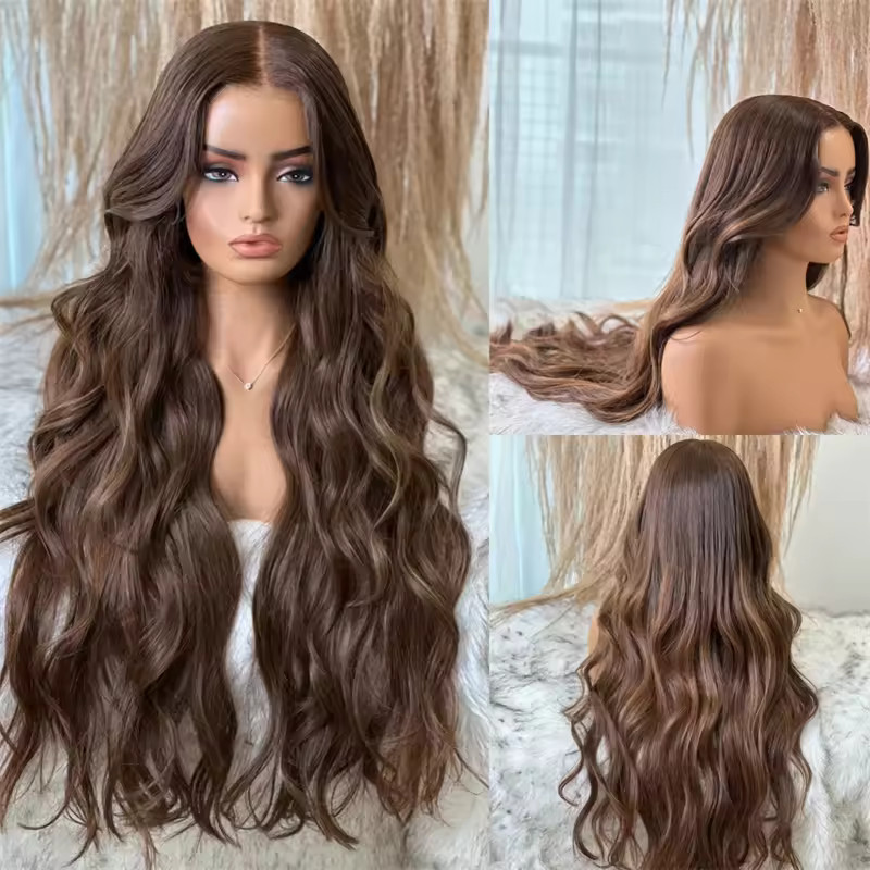 Ombre Chocolate Brown Balayage Highlights Lace Front 100% Human Hair Wigs