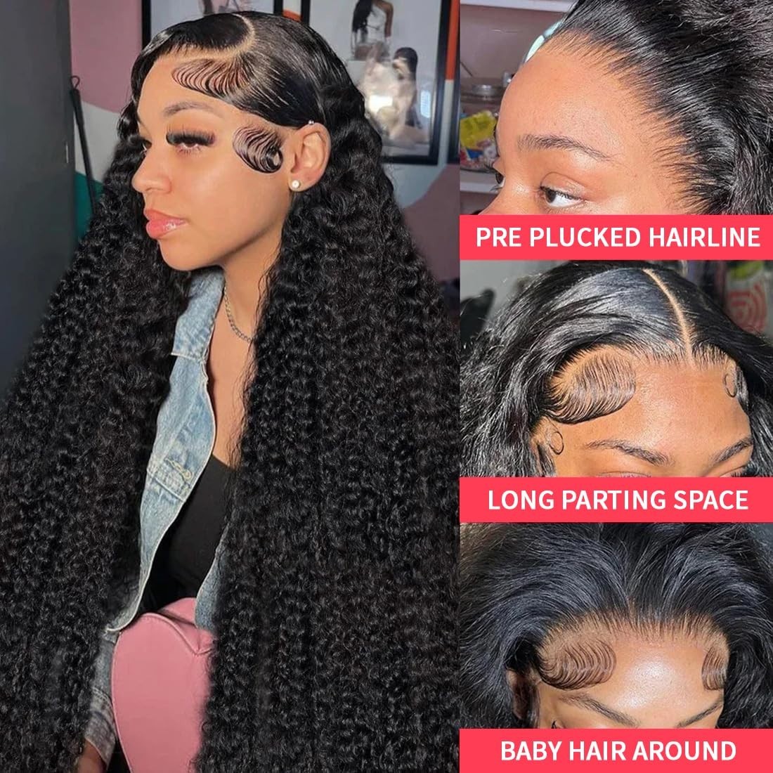 30″ 13×6 Water Wave Lace Front Wig – HD Transparent, Glueless, Pre-Plucked, Deep