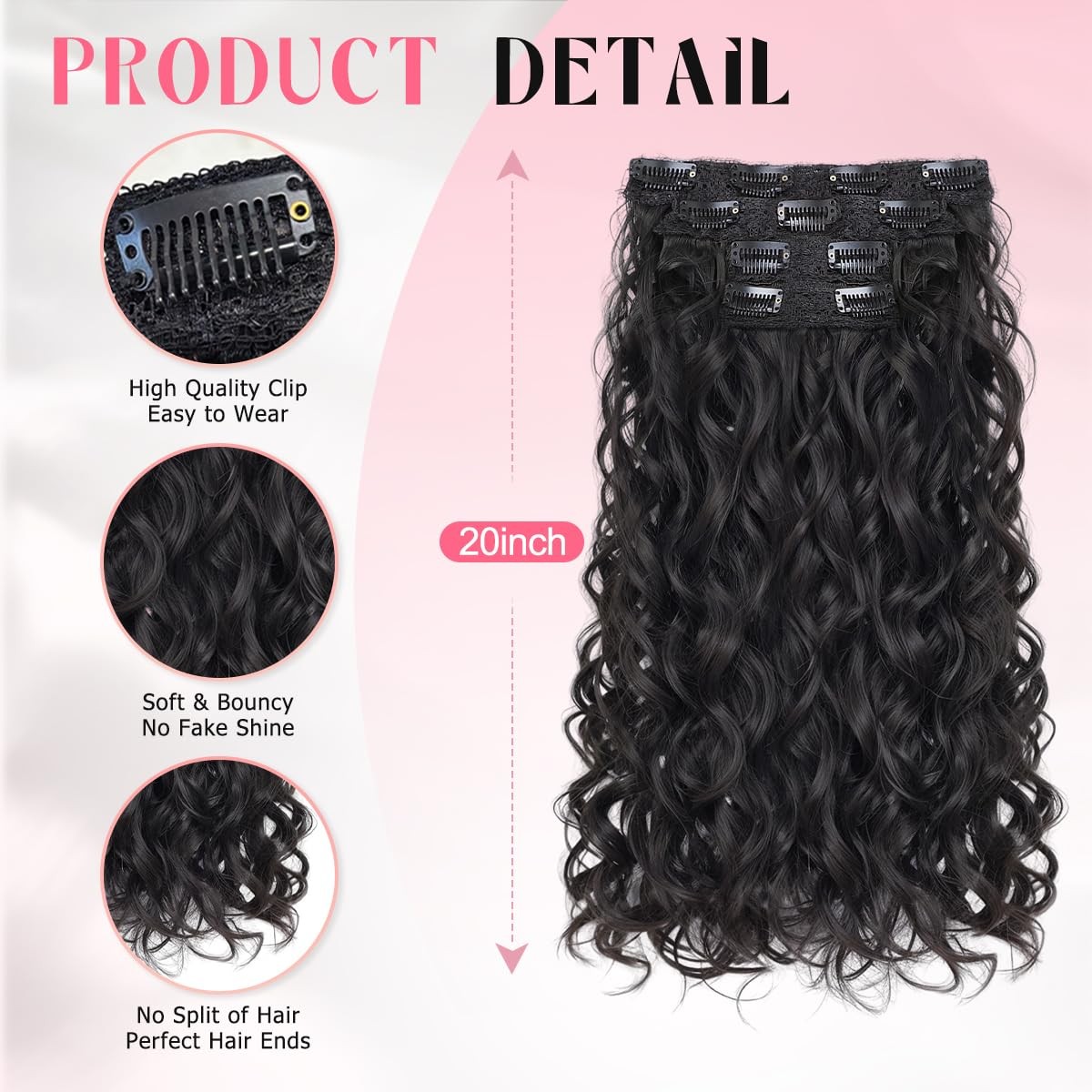 Curly Clip In Hair Extensions,4PCS 20 inch Thick Curly Hair Extensions Lace W…