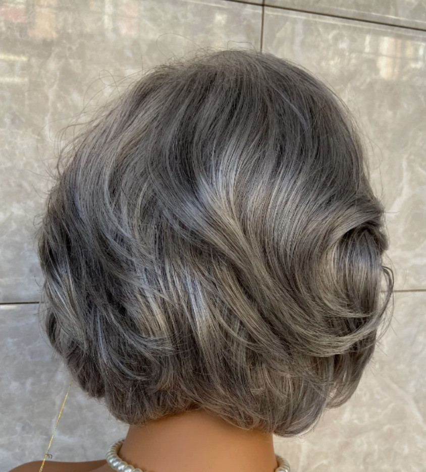 Salt and Pepper Gray Mix Wavy Hairstyle Synthetic Hair Wigs Women Soft
