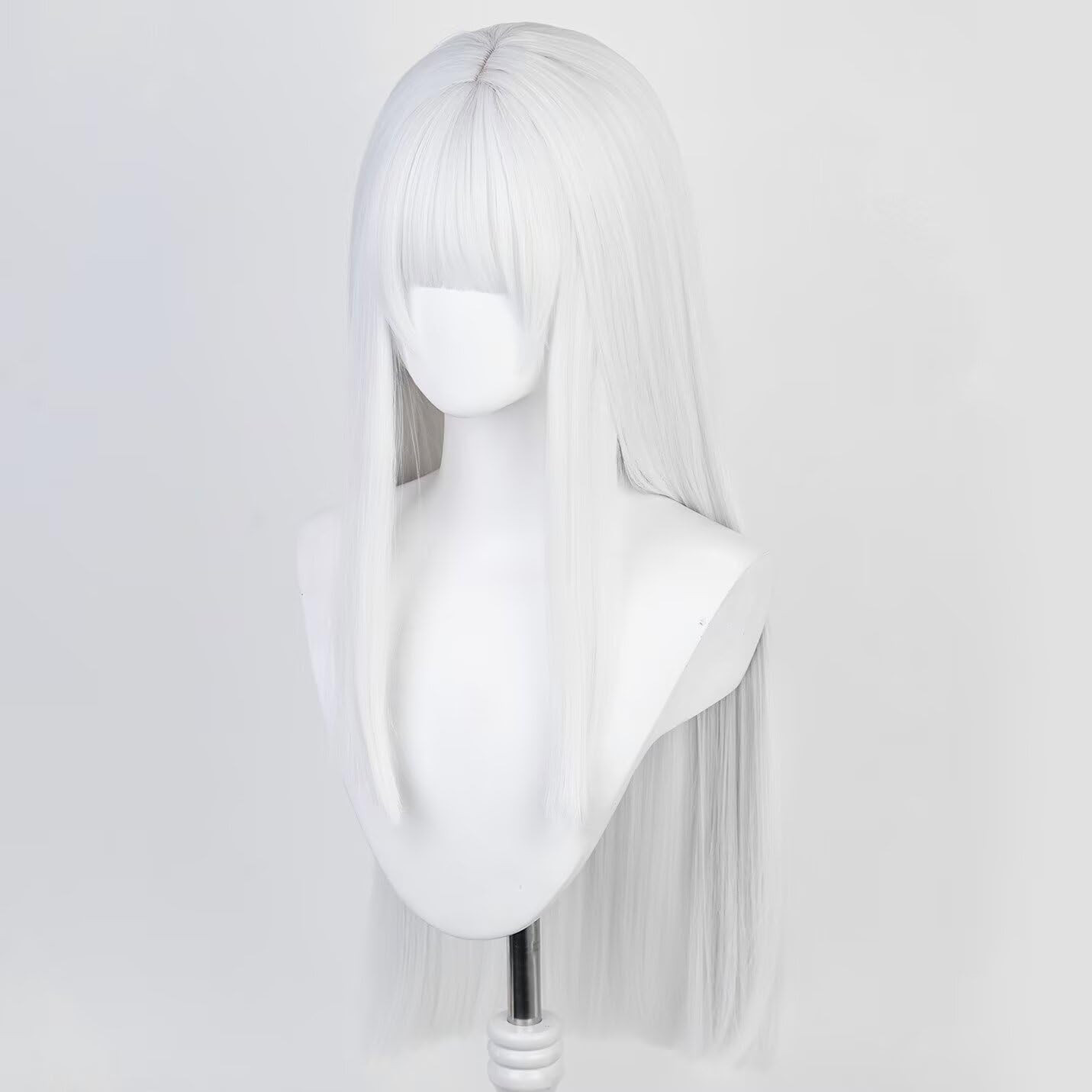 White 80Cm 32 Inches Long Straight Women’S Cosplay Wig Middle Parted Hair with F