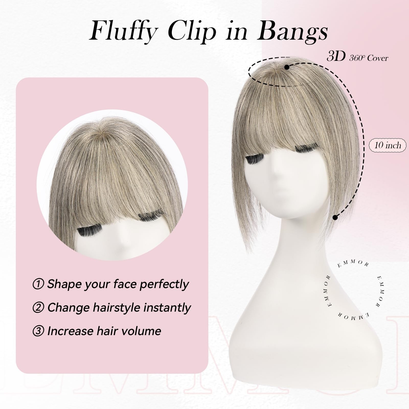 Emmor 10 Inch Real Human Topper For – Lace Base 3 Non-Slip Clips 4.5 X 3