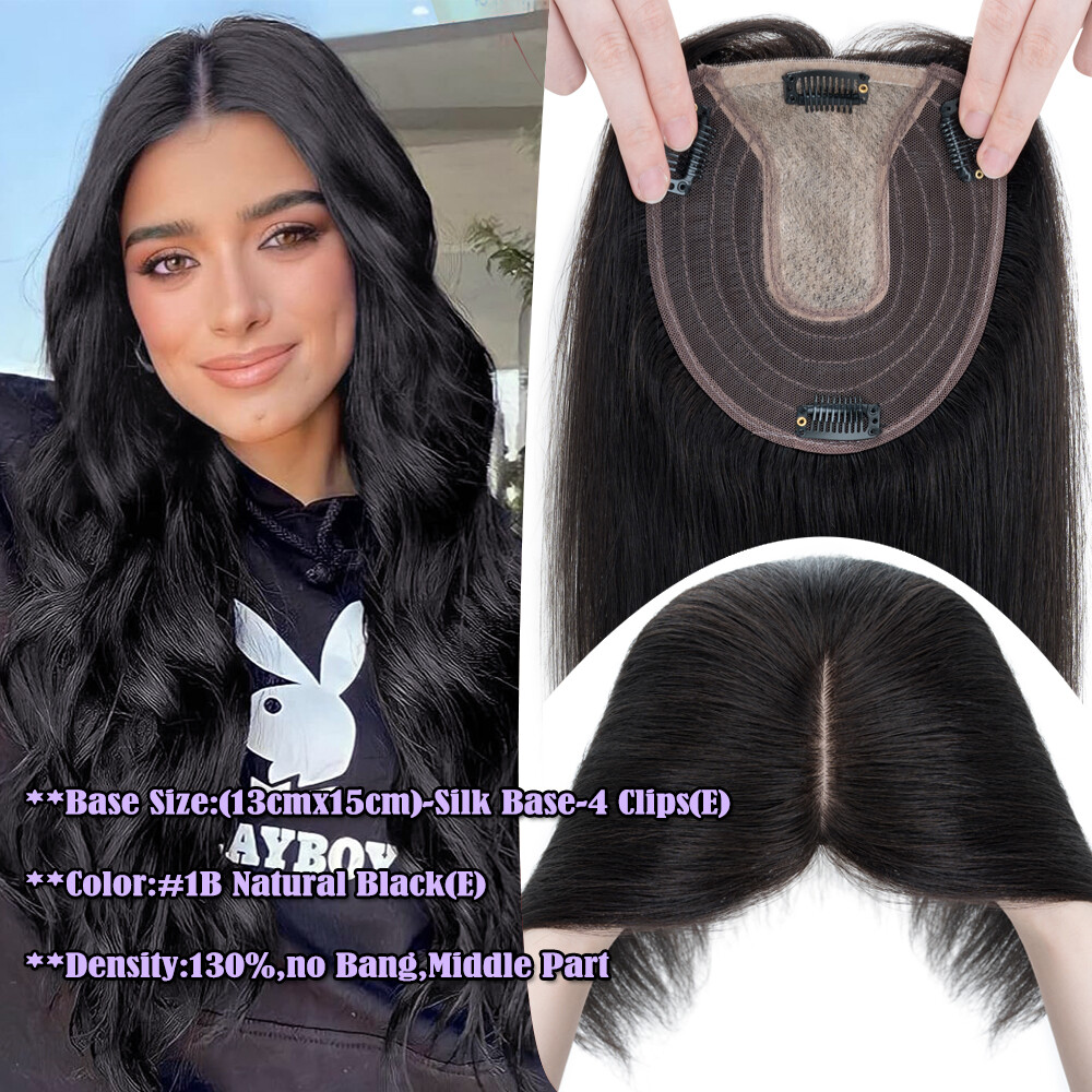 Toupee with bang Real Remy Human Hair Clip In Hairpiece Silk Base Women‘s Topper