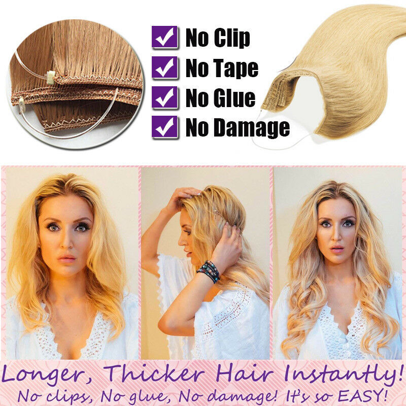 8A good Straight Remy Human Hair Hidden Invisible Wire Hair Extensions highlight