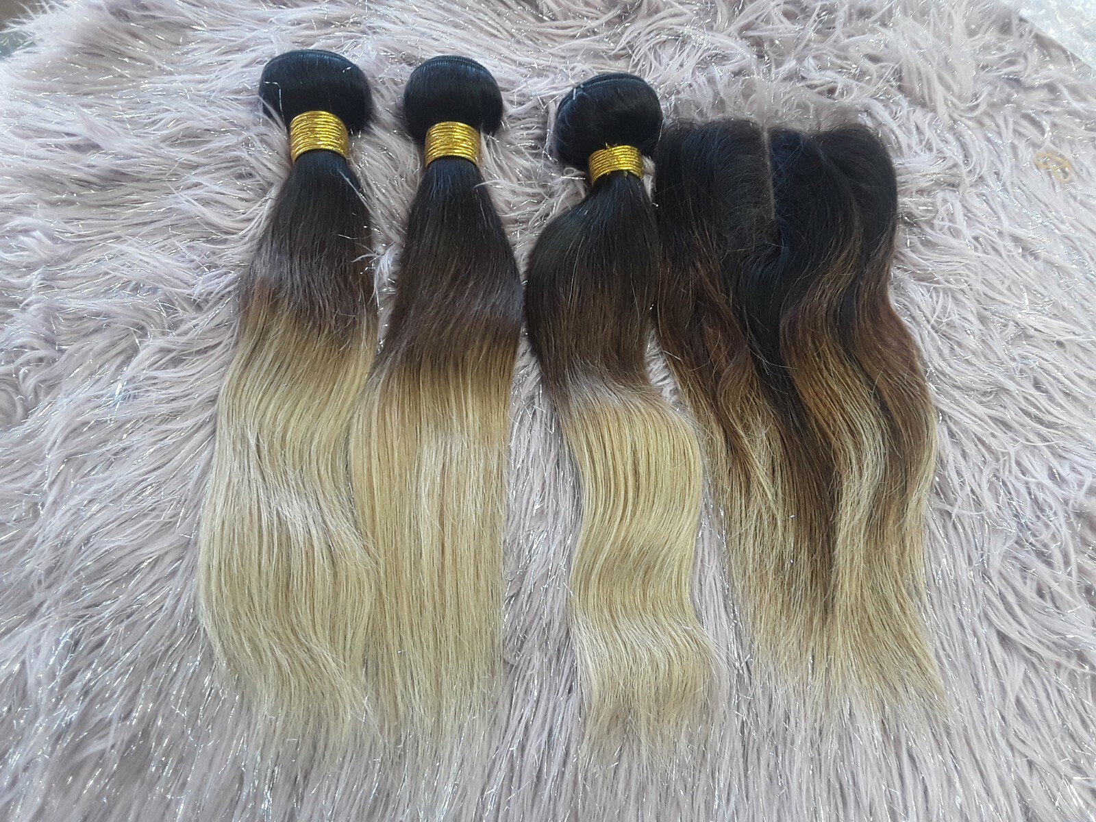 BRAZILIAN HAIR 3TONES OMBRE 1b/4#/27# STRAIGHT 14+14+14&12INCH LACE CLOSURE 350g