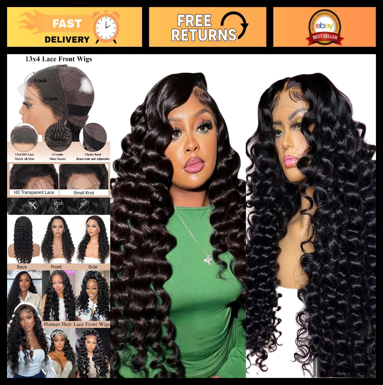 26 Inch Deep Wave Lace Front Wig – 200% Density, HD Lace, Glueless, Pre-Plucked,