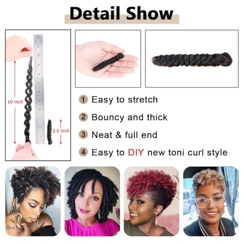 10” 3Packs Short Curly Crochet Hair 10 Inch 6mm-3Packs 1B/30 Black to Brown
