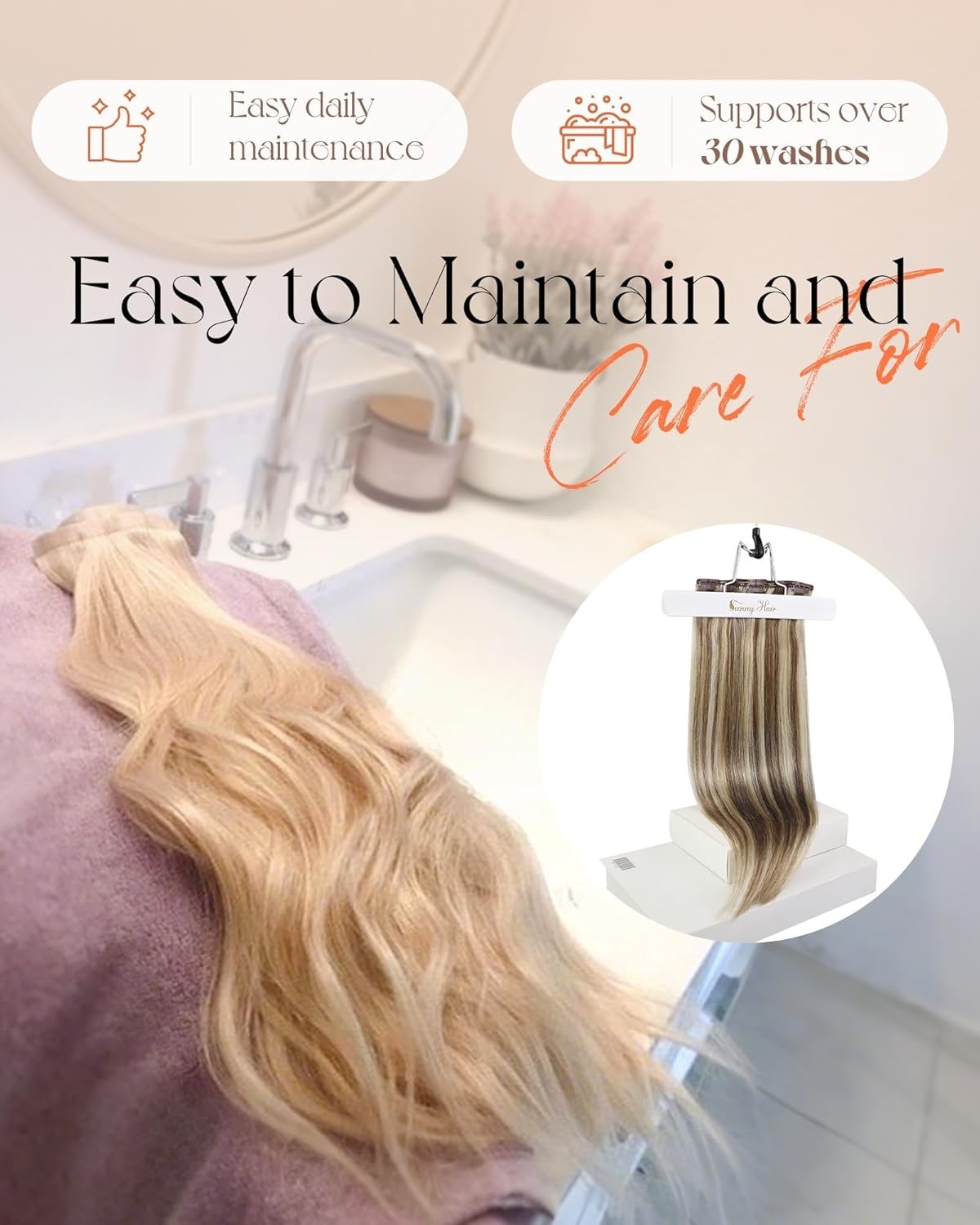Sunny Hair CLIP-IN 24″ Honey Moonlight Light Blonde Human Hair Extensions CP P8A
