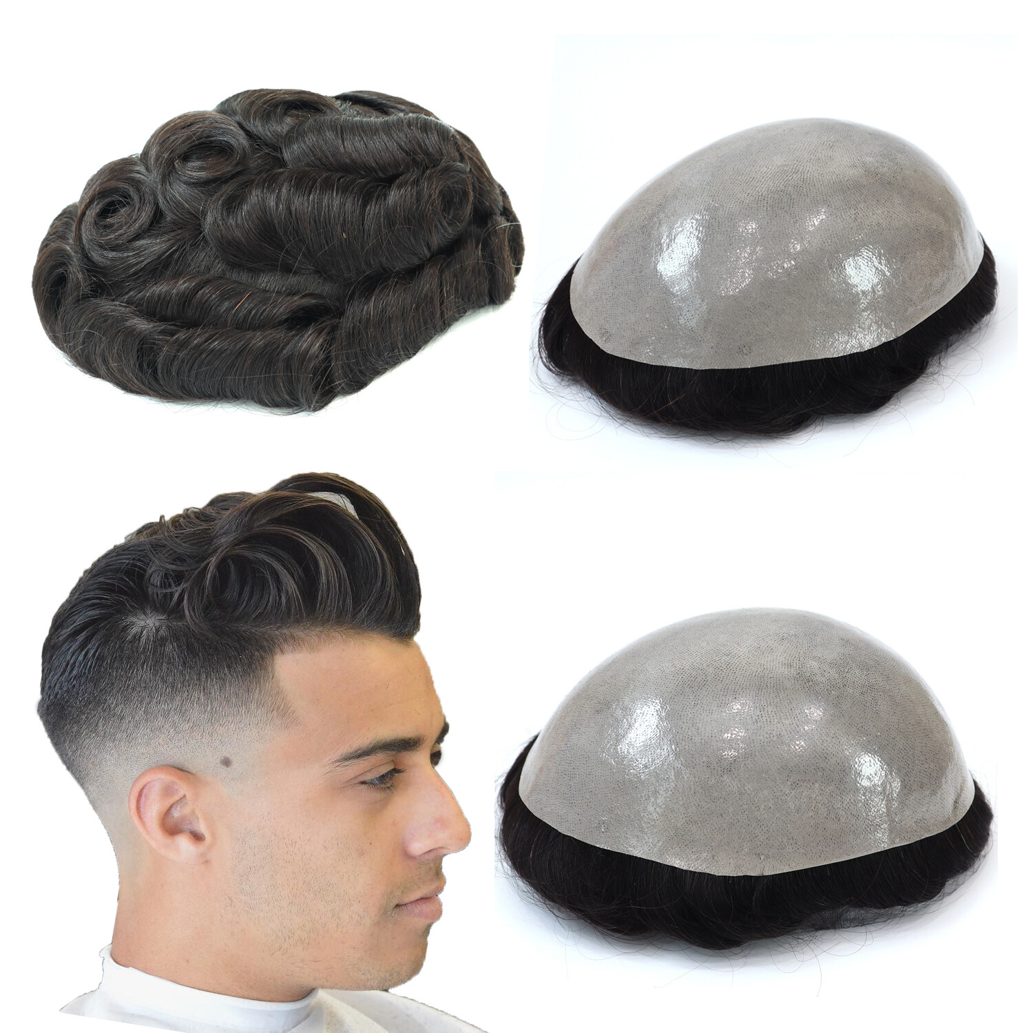 Natural Mens Toupee Human Hair Replacement System Poly Gauze Skin Hairpiece 8×10