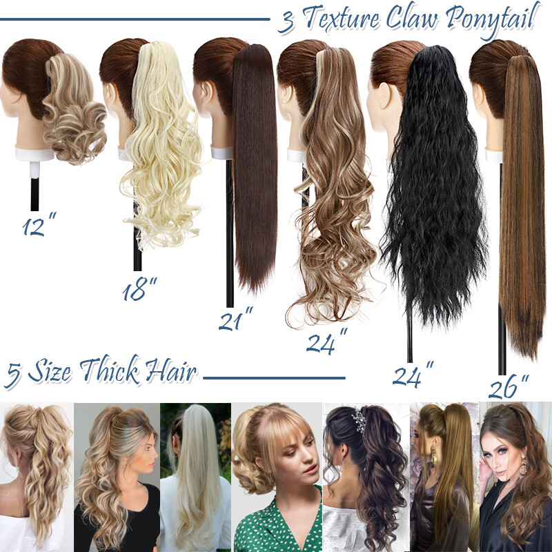 Real Thick Brown Claw Ponytail Hair Piece Clip in Hair Extensions As Human Hair