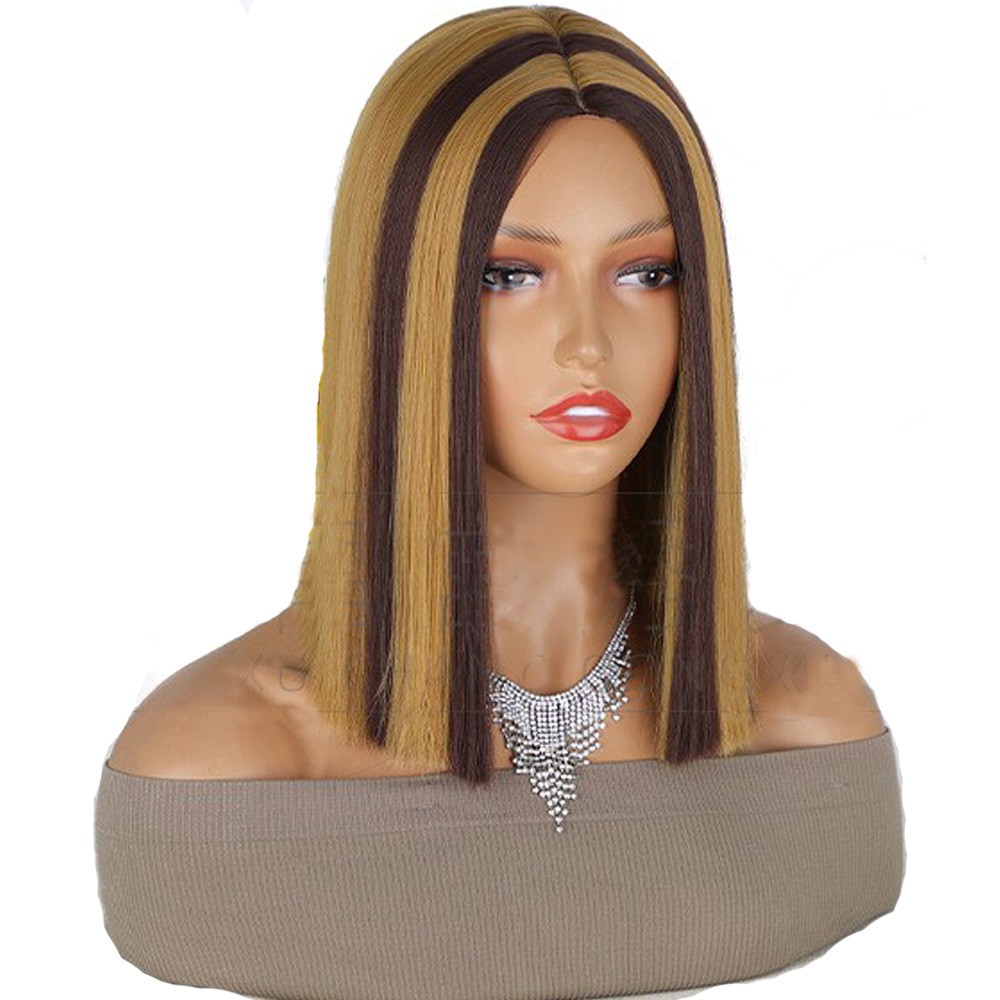 Piano Color 4/27 Short Straight Lace Wig for Women Synthetic Full Head Wig