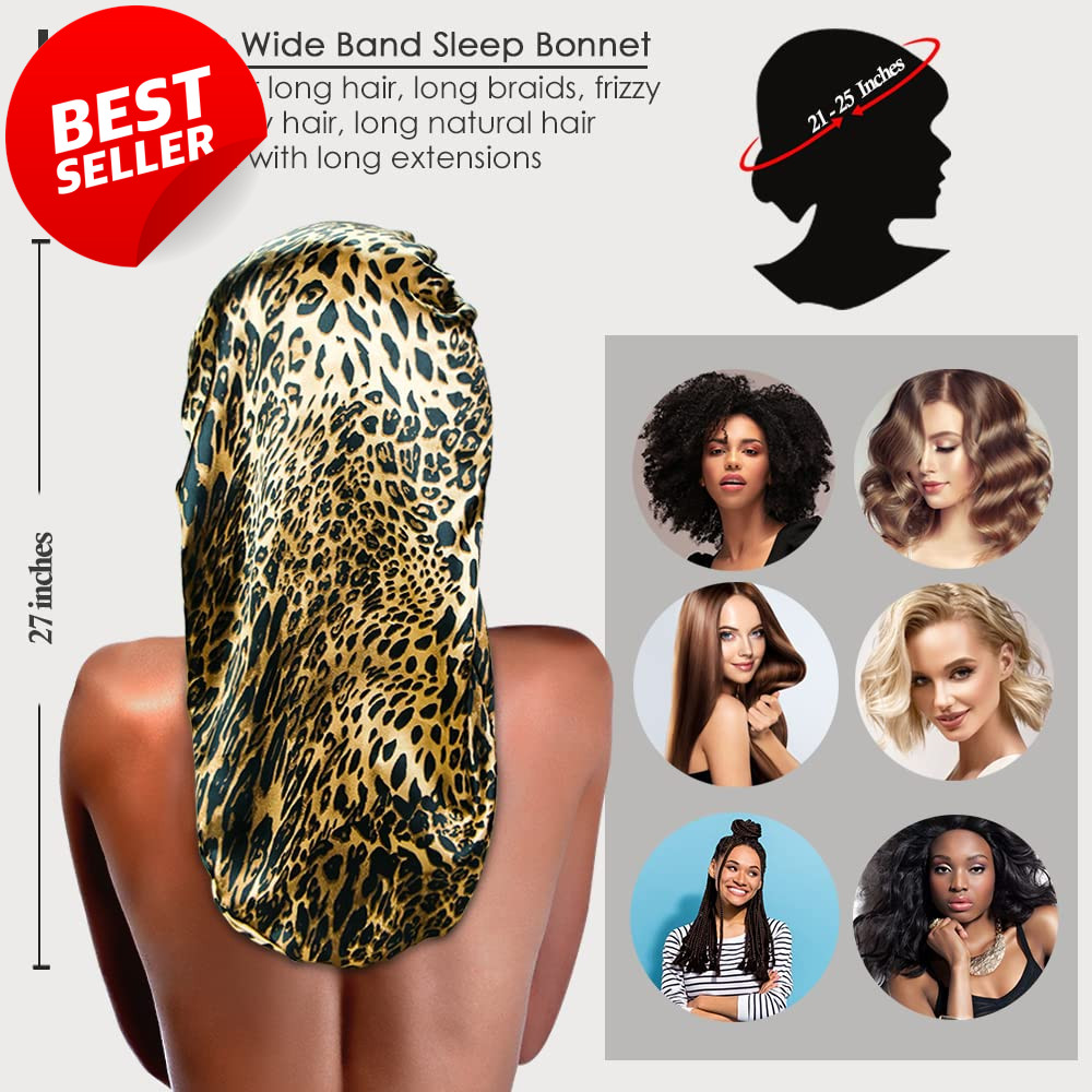2PCS Long Satin Sleep Bonnet for Curly Hair Dreadlocks Braids Hair Care – US
