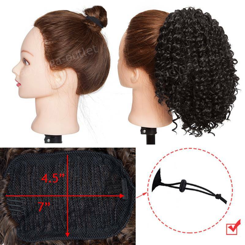 Drawstring Ponytail Kinky Curly Afro Bun Clip In Puff Pony Tail Hair Extension