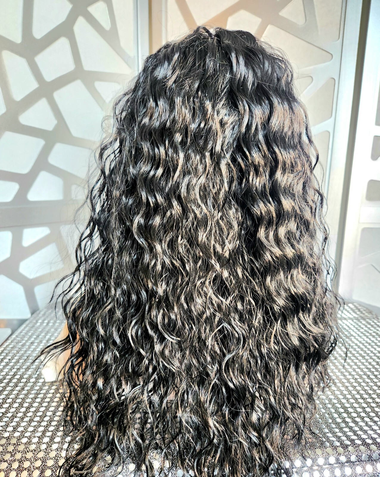 Jet Black Wavy Wig 13×6 Lace Front Human Hair Blend Curly Wig Heat Glueless