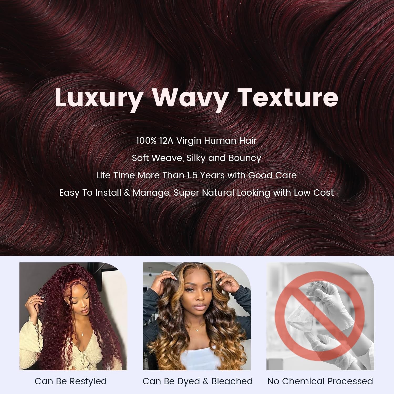 Momoshero Dark Burgundy 3 Bundles Human Hair Body Wave 12 14 16 Inch 99J 12A