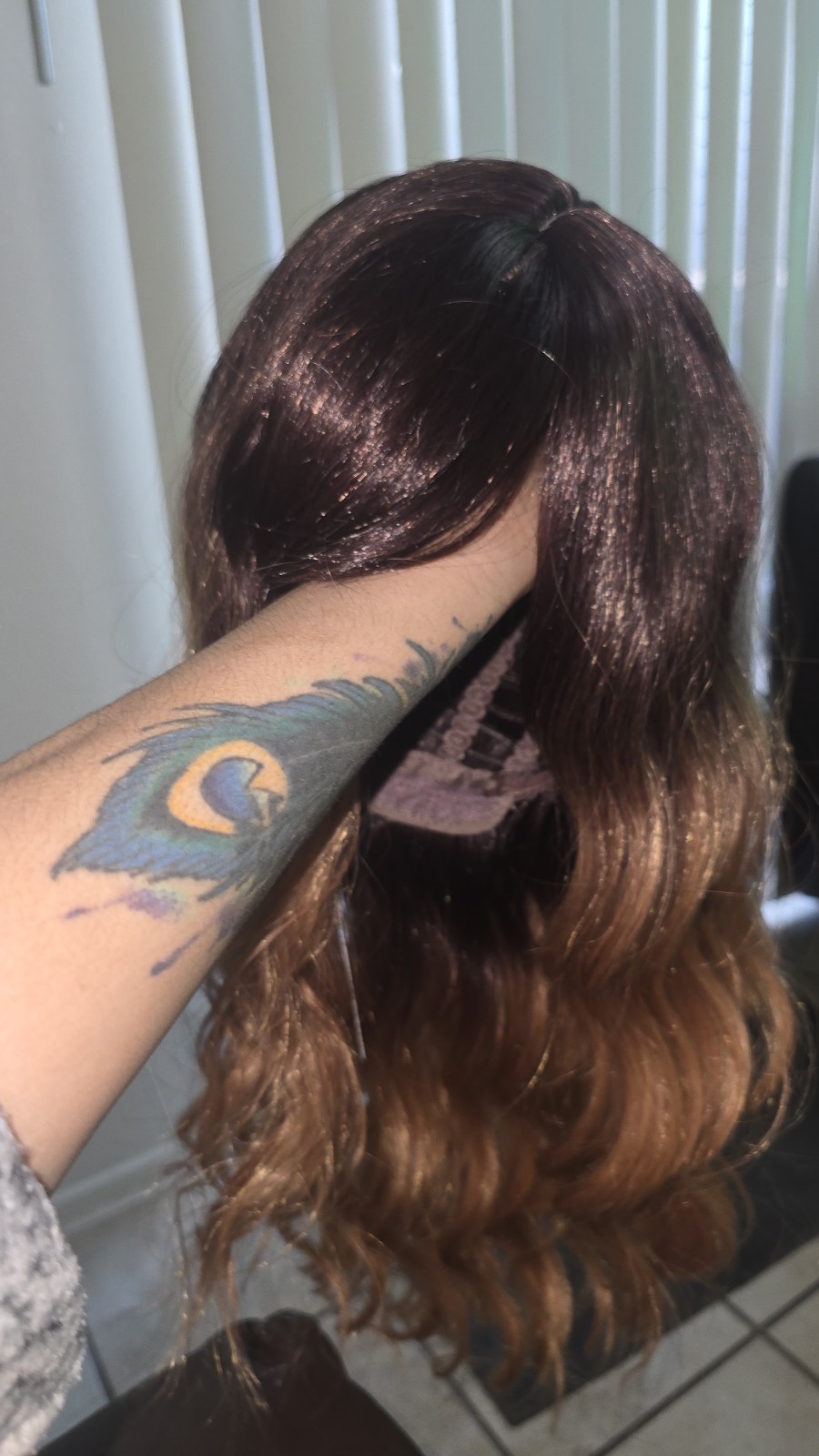 OKVOKV Synthetic Wavy Wig Heat-Resistant with Wig Cap Black Brown Ombre