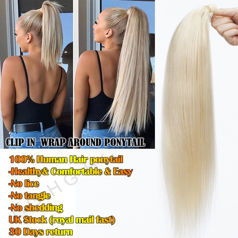 8A Invisible Wrap Around Ponytail Clip In Remy 100% Human Hair Extensions Curly