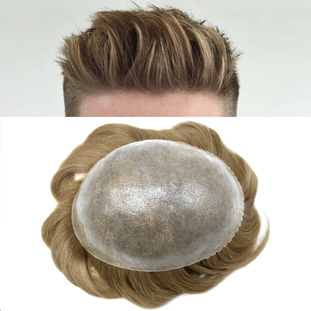 Full Poly Skin Mens Toupee Injected PU Human Hair System Replacement Wig for Men