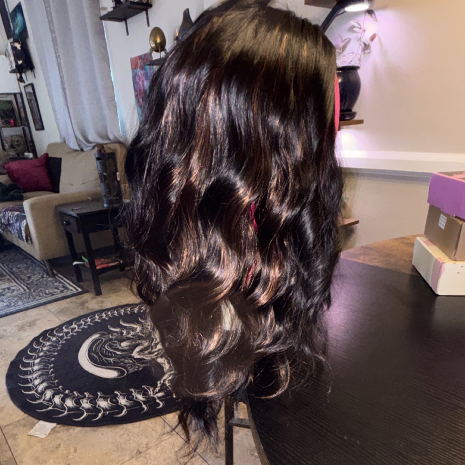 Aisi Black/Brown Highlight Wavy Lace Middle Part Synthetic Wig for Cosplay