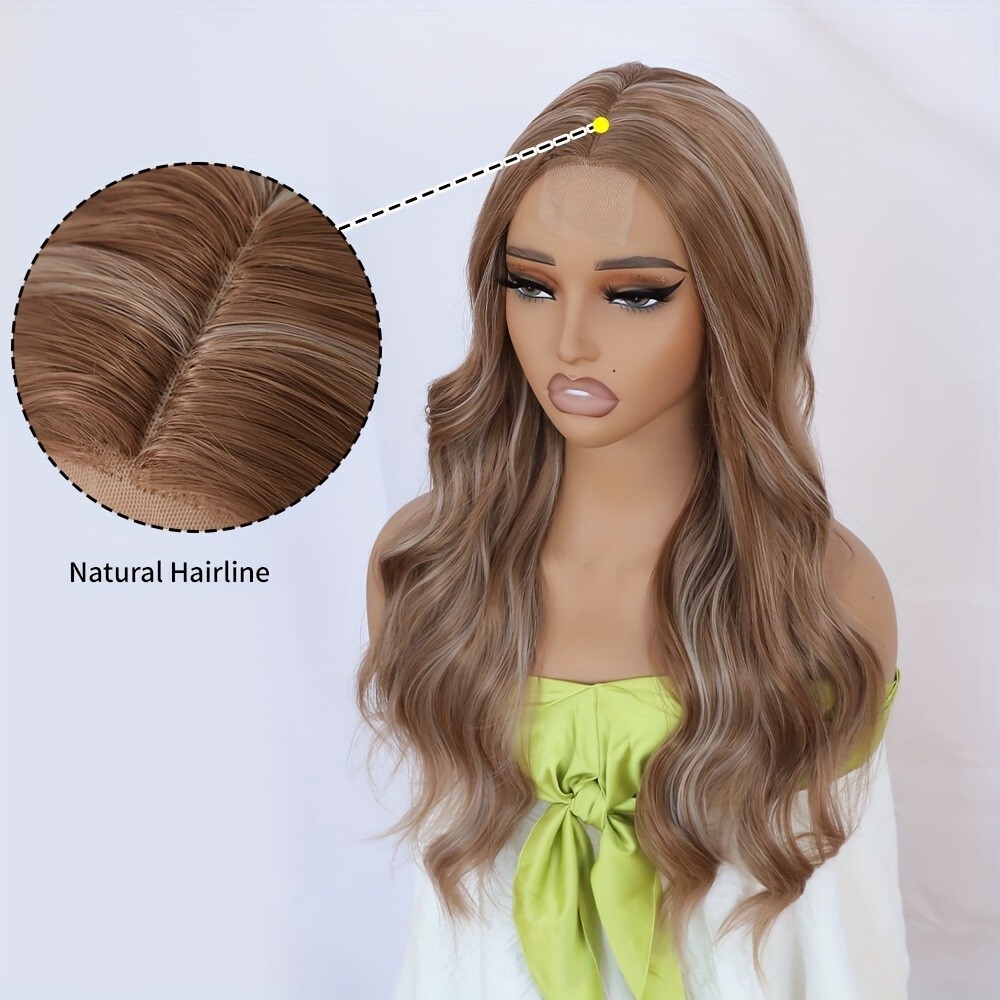 Ombre Brown Blonde Highlights Mixed Color Synthetic Wigs Middle Part Pre Plucked