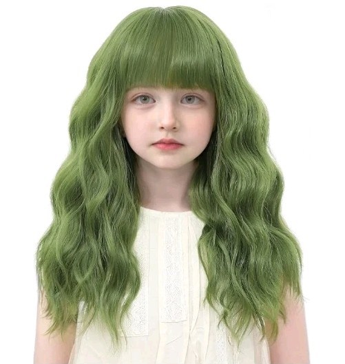 Kids Olive Green Wig with Bangs 14 Inch Halloween Cosplay Wigs for Kids Girls…