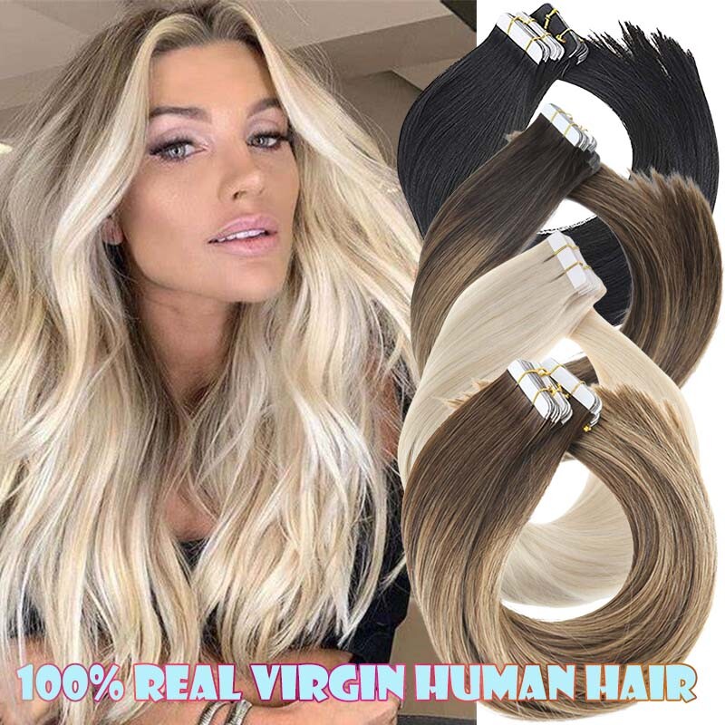 Traceless Tape In Remy Human Hair Extensions Stick Thick Glue Invisi Weft 12-24″