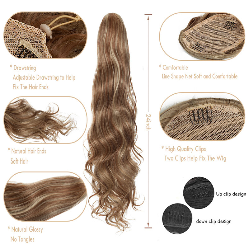 US Extra Wavy Drawstring Pony Tail Clip in Hair Extensions Wrap Around Ponytail