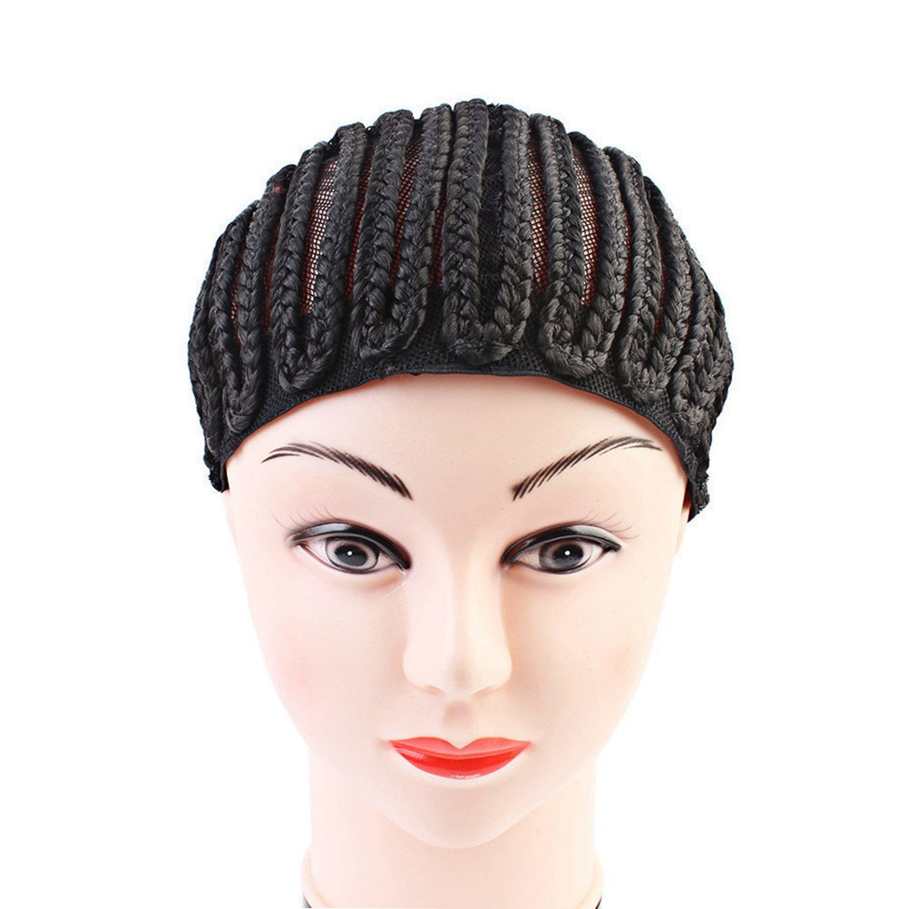 2Pcs Cornrow Wig Cap Black Elastic with Side Combs Comfortable for Sew-in Wigs