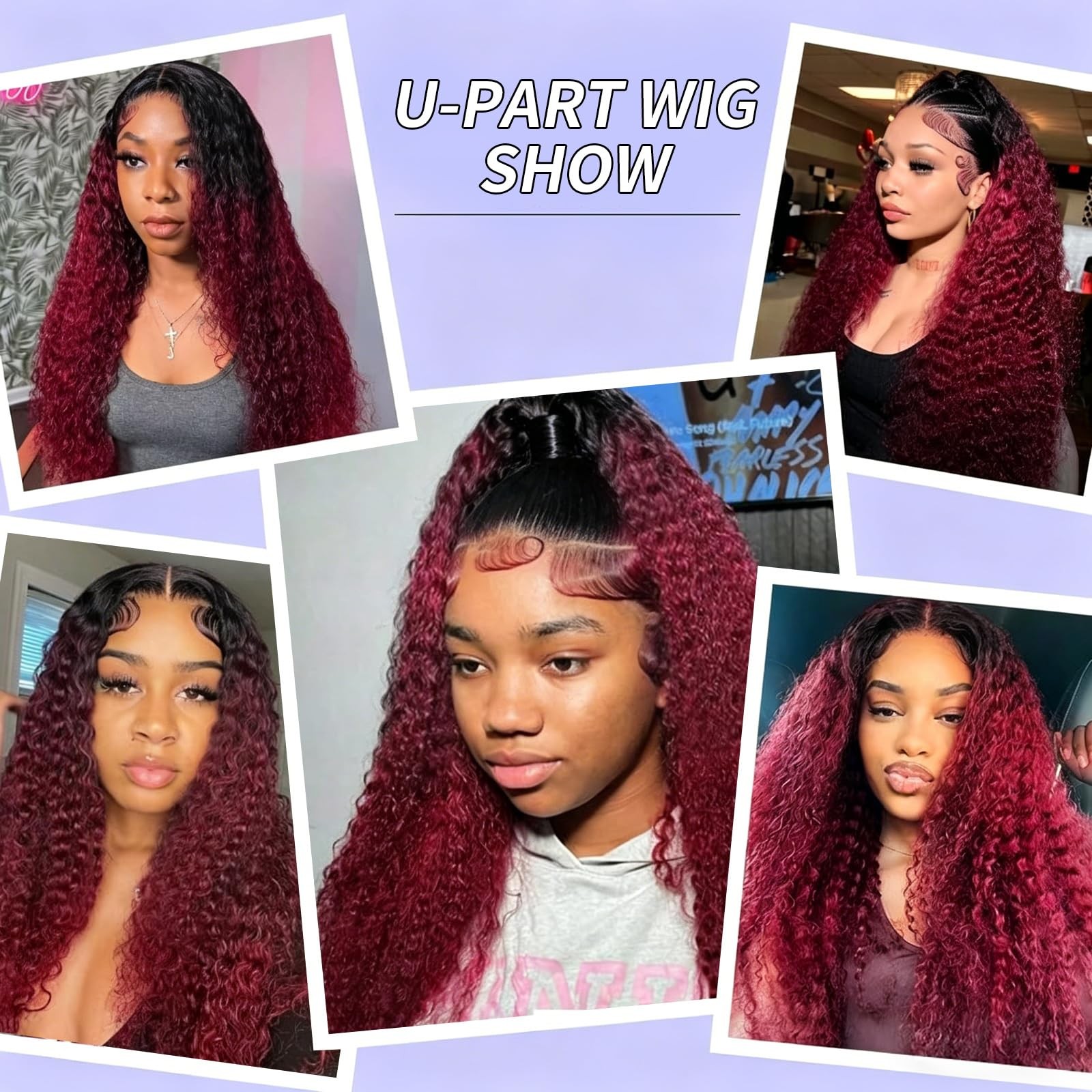 Royal Impression 1B/Burgundy U Part Human Hair Wig Deep Wave 22 Inch 200