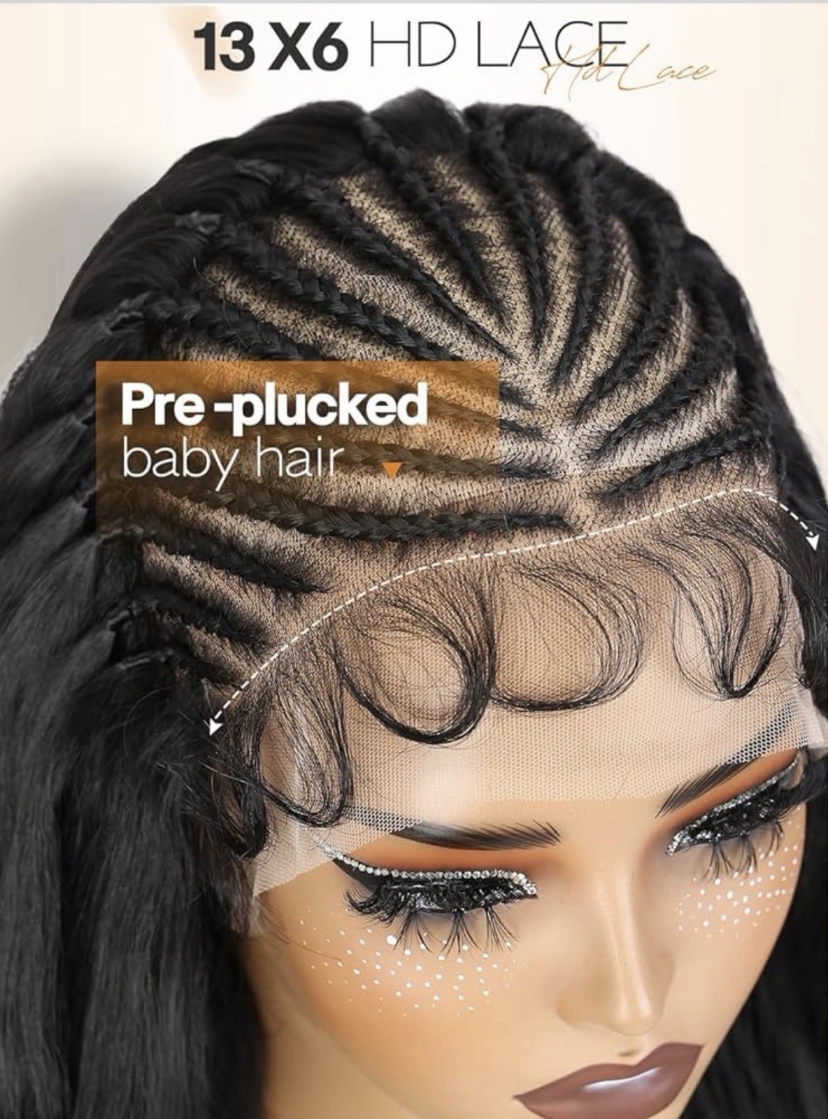 13X6 Lace Front Light Yaki Curly Wigs Pre- braided Cornrow W/ Baby Hairs