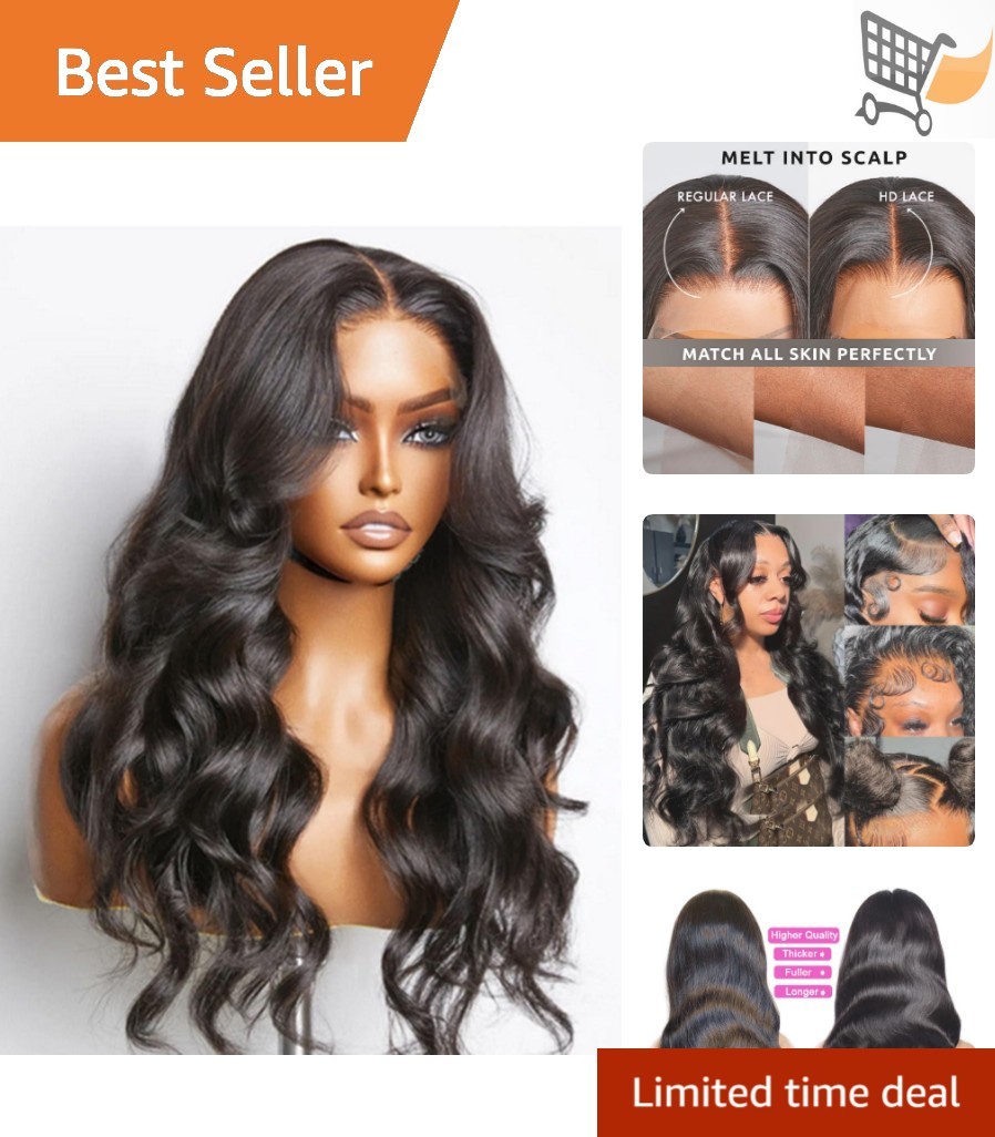 Human Hair Lace Front Wigs 20 Inch Body Wave Glueless Natural Black