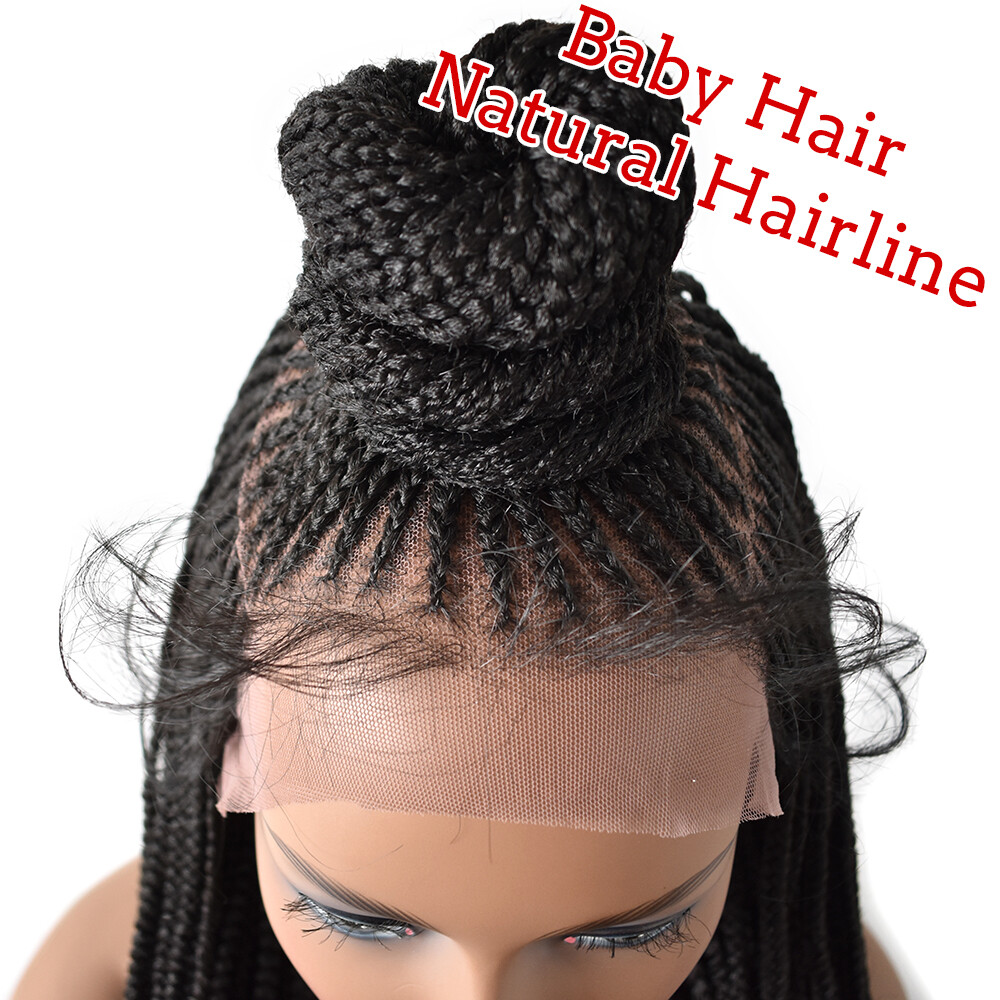 Hand Braided Swiss Lace Front Updo Bun Cornrow Braids Women Wigs Baby Hair 35″