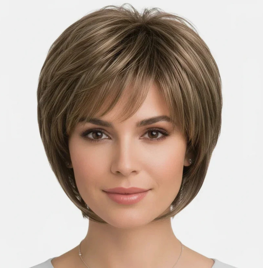 Women Light Brown With Mixed Blonde Highlights Short Bob Wig