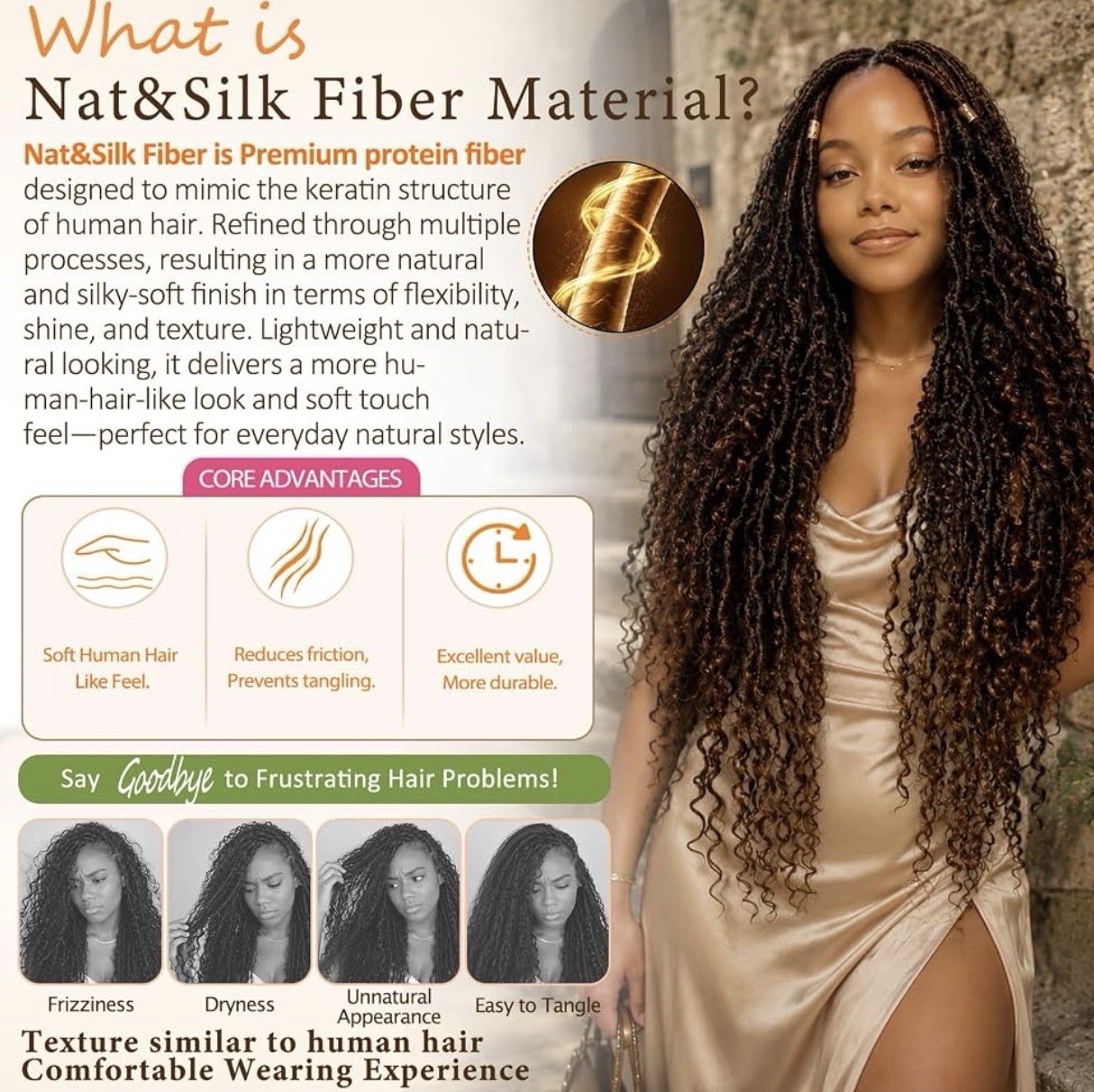 Boho Goddess Locs Crochet Hair 24 In Nat&Silk Fiber Human Hair-Like Feel 1B