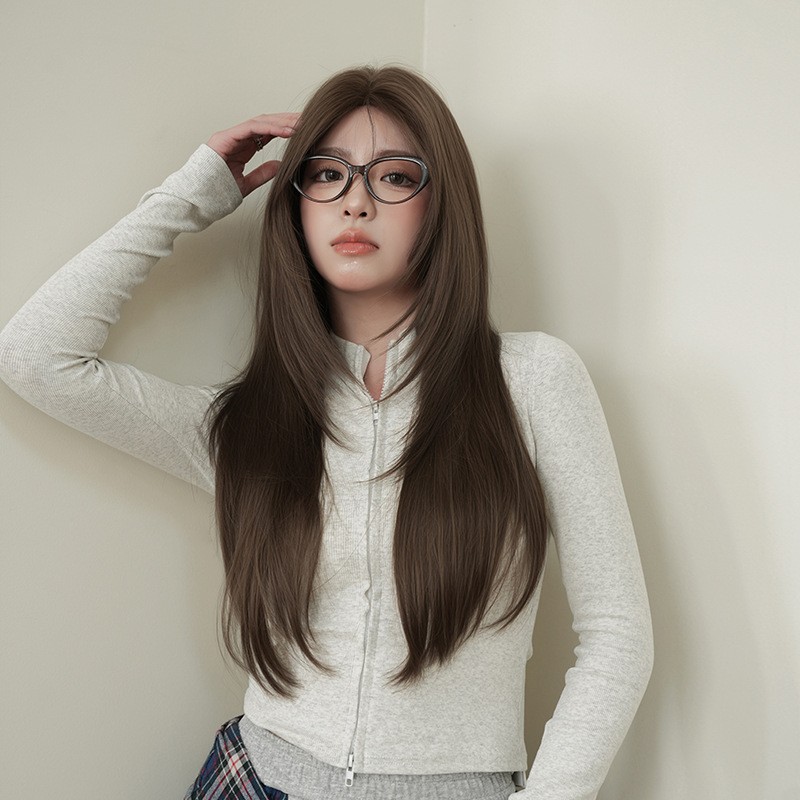 Japanese Korean Style Long Straight Wig Inward Curly Ends Full Head Synthetic