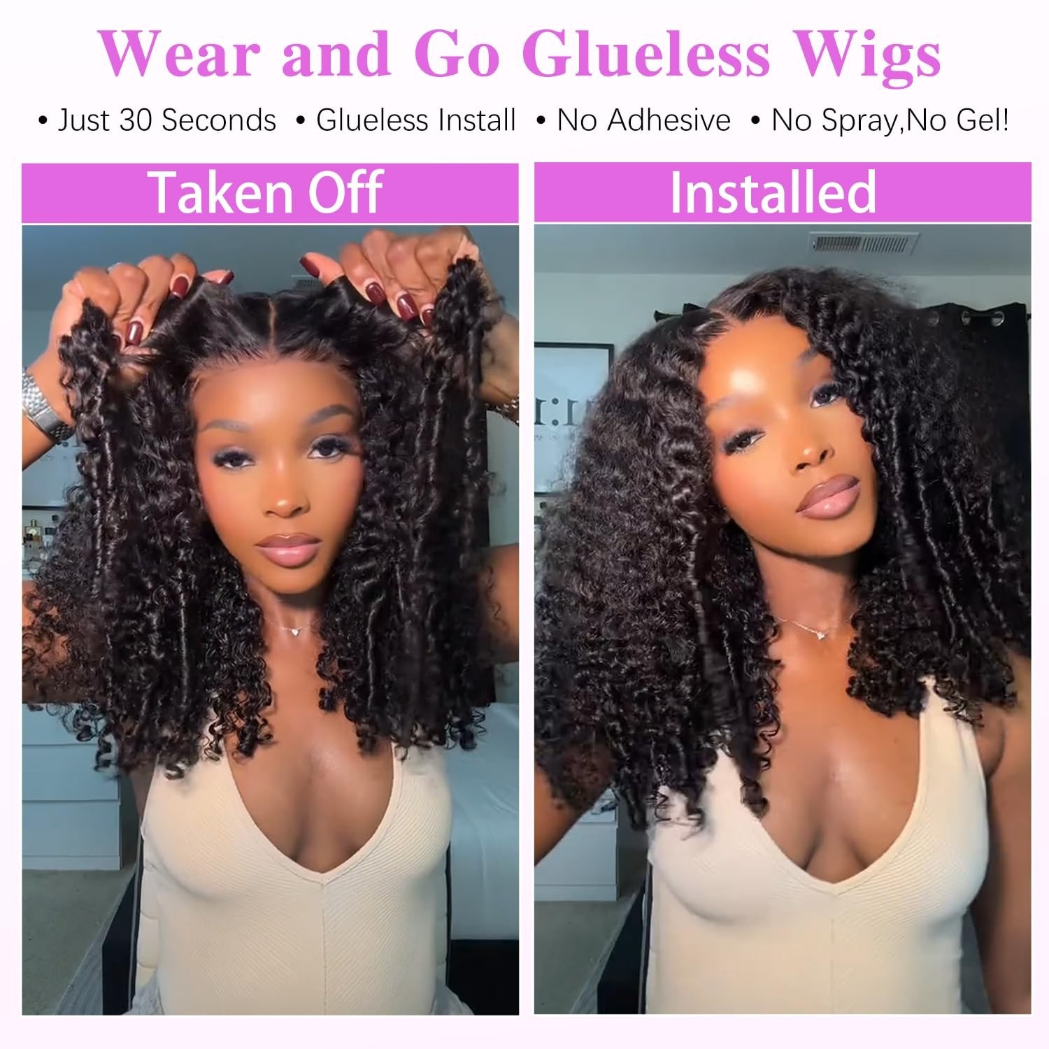 7×6 Curly Glueless Wig Human Hair, Pre-Plucked, 250% Density, 24″ HD Lace Front