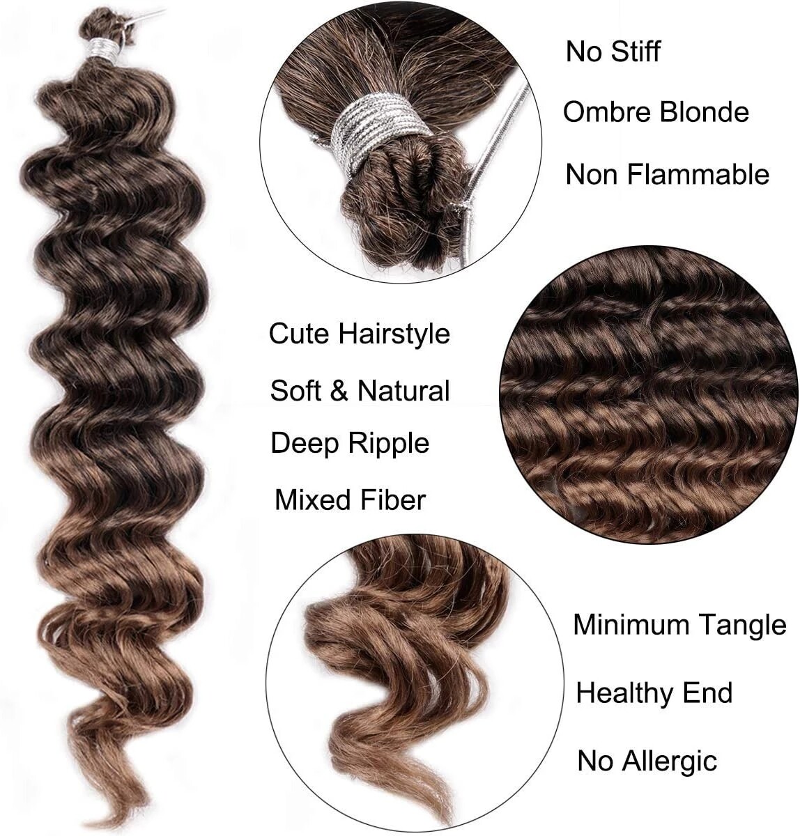 18″ Ocean Wave Crochet Hair Deep Wavy Braiding Hair Curly Crochet Hair Extension