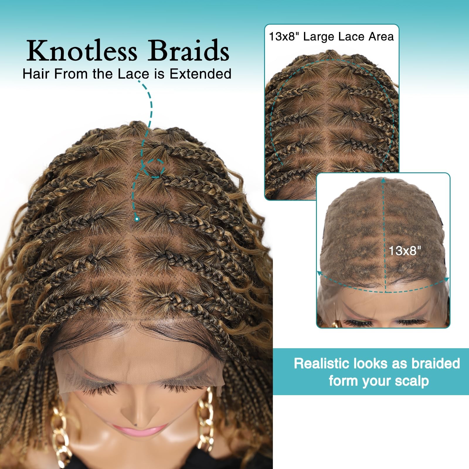 Kalyss 12Inch 13X8 Hd Lace Front Short Boho Braided Wigs For Women Full Lace