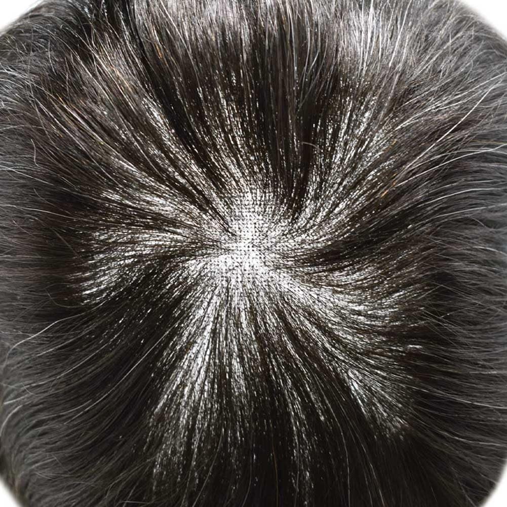 SWISS LACE Front Mens Toupee Human Hair Replacement System Poly Skin Hairpiece