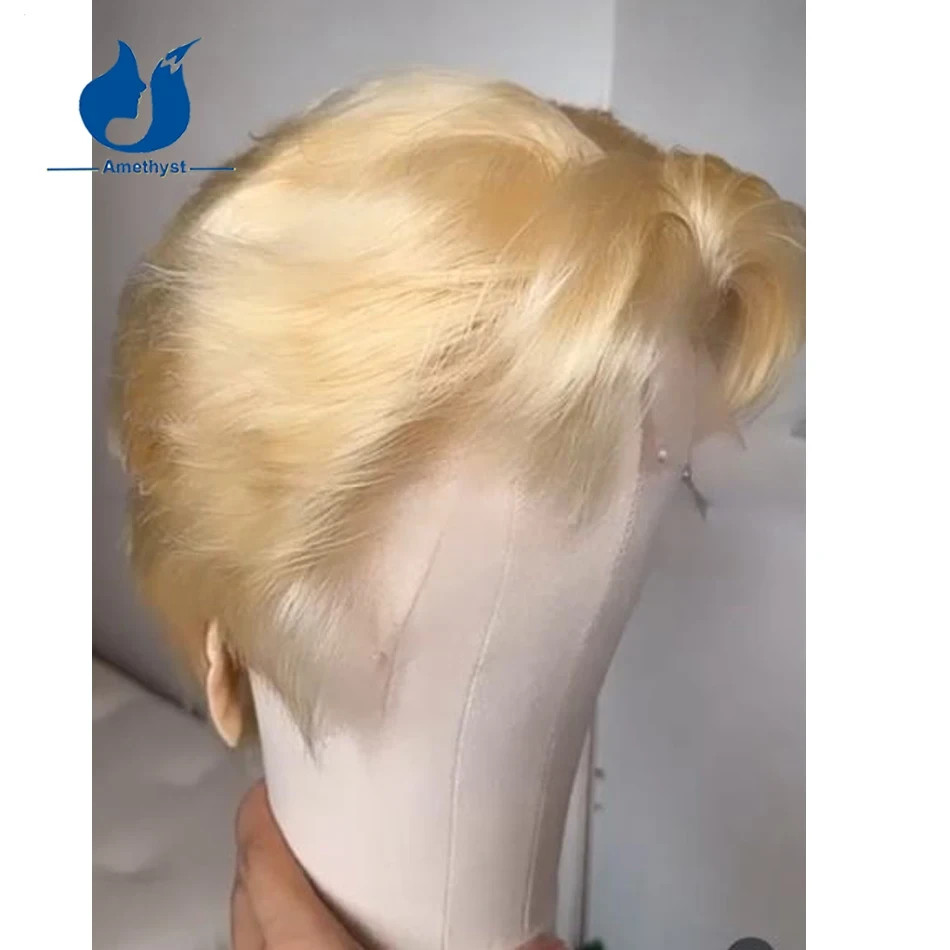 #613 Blonde Short Cut Men’s Wig Brazilian Remy Human Hair 13×4 Lace Front Wig