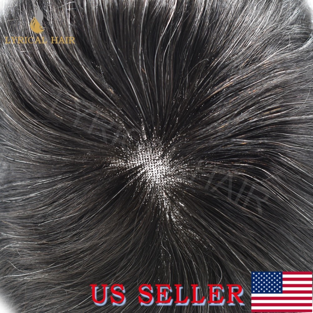 LYRICAL HAIR Mens Toupee Fine Mono Lace Human Hairpiece Skin PU Monofilament Wig