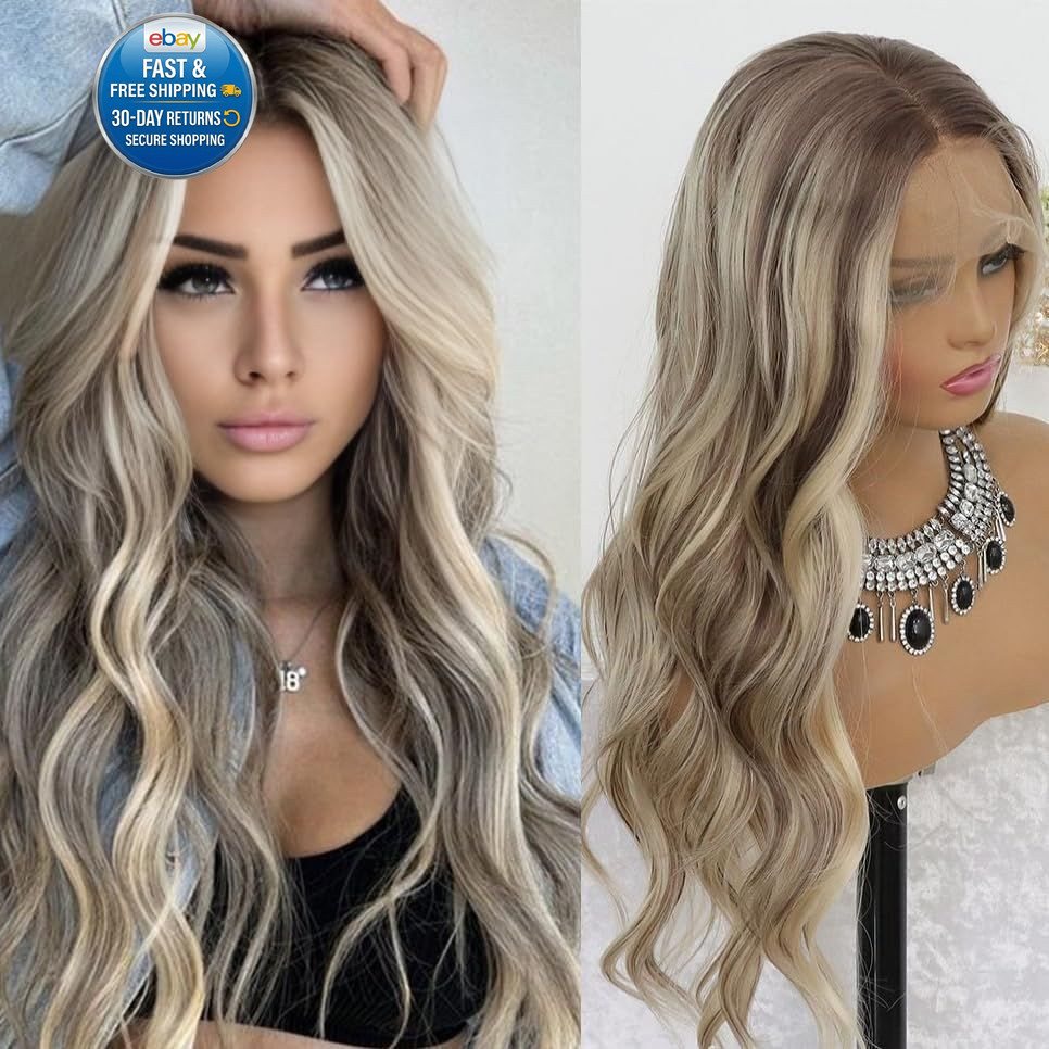 Highlight Ash Blonde Lace 150 Density, F22-Ash Wavy 24″
